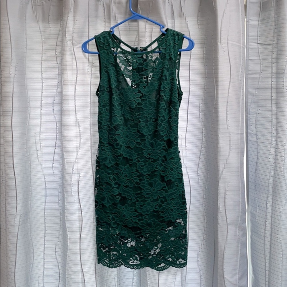 Forest Green Lace Mini Dress